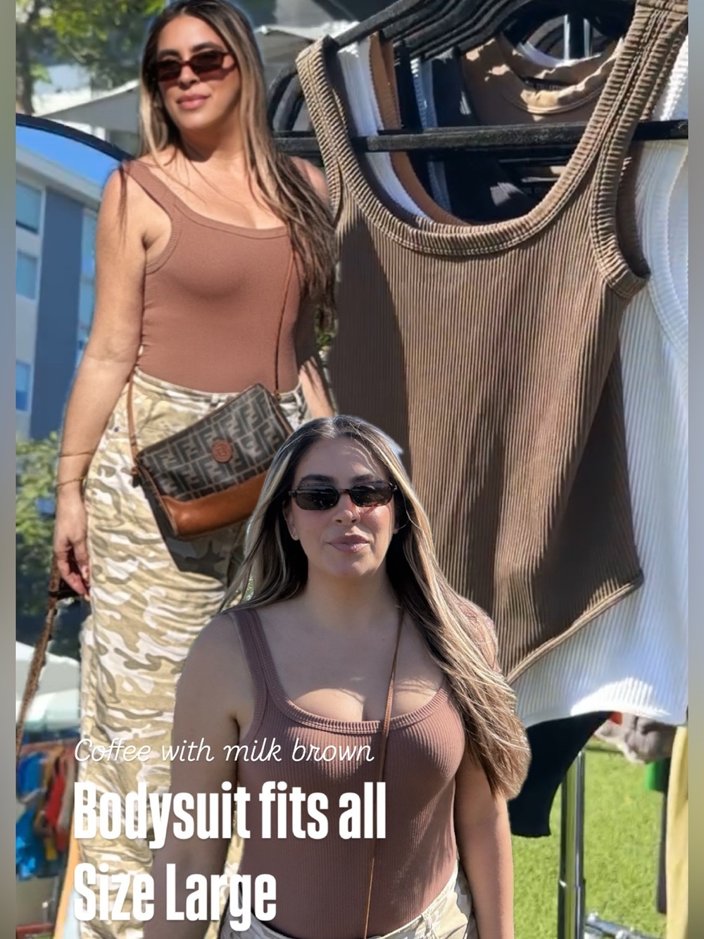 Ribbed Scoop Neck Bodysuit in Coffee Brown